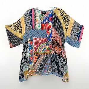 Shana Abstract Tunic Top Mixed Pattern Viscose Silk Women’s XL Art Colorful
